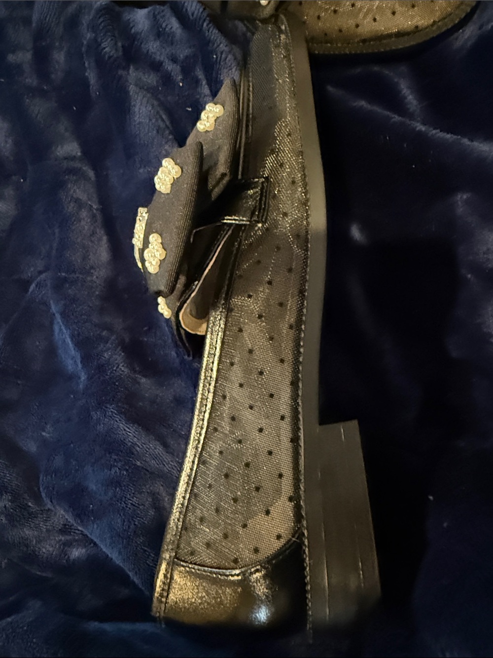 Black Embellished Bow Loafers with Crystal Accent. Betsy Johnson - Picture 4 of 6
